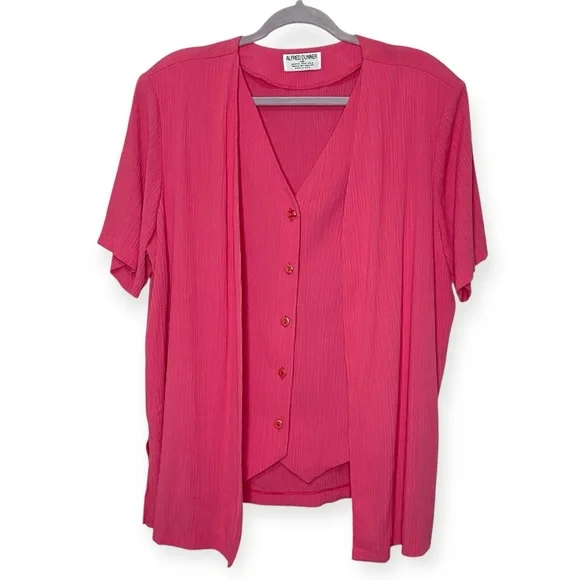 ALFRED DUNNER VINTAGE Fuchsia Pink Short-Sleeve Blazer Blouse, Size 18 - Picture 1 of 7